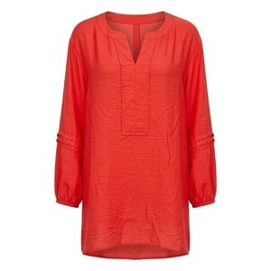 NEW Multiples Women's 2X Mendocino Coral Red Split Neck Tunic Blouse Popover